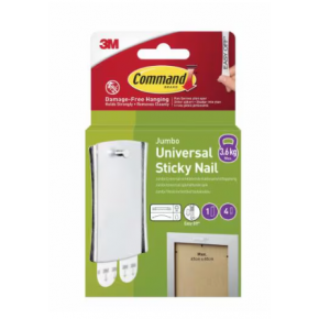 3M Command™ Jumbo Universal Sticky Nail, 1 Hook + 4 Strips Large/Pack - White 3M Command™ Jumbo Universal Sticky Nail, 1 Hook + 4 Strips Large/Pack - White